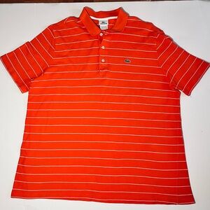 Lacoste Men's F5191 Orange Thin-Striped Classic Cotton Pique Polo Sz 7 XL